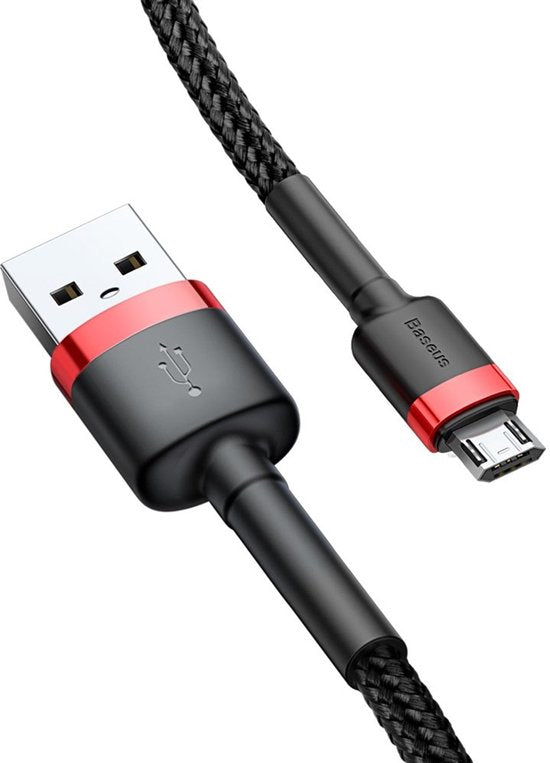 Baseus - Universele USB naar Micro USB kabel - Geschikt voor o.a. Samsung en andere apparaten - 2 Meter - 1.5A - Zwart/Rood