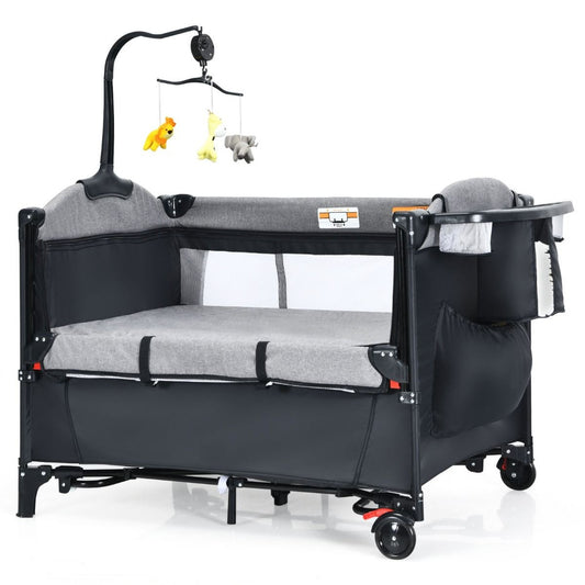 Coast Babybed - 5-in-1 Design - op 4 hoogtes- Verrijdbaar- 76 x 109 x 83 cm - Zwart