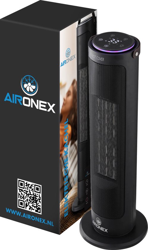 Elektrische Kachel 2000 Watt van Aironex - Keramische Zwarte Kachelventilator - Kachel Electrisch - Verwarming Elektrisch - Heater - Ventilatorkachel met afstandsbediening en timerfunctie