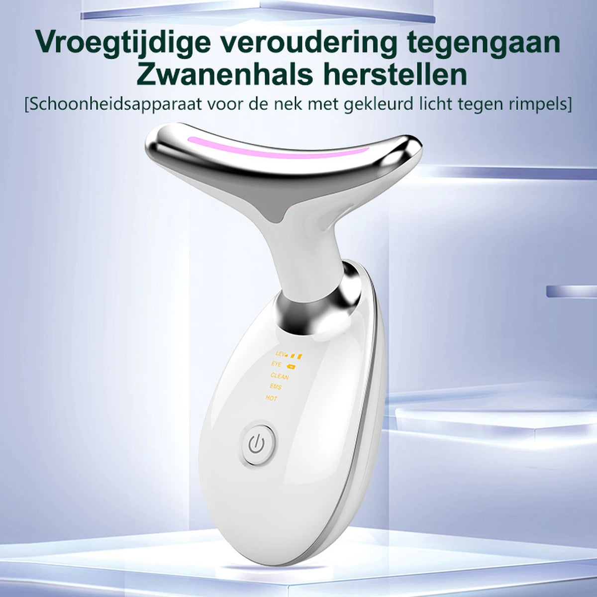 Sunluxy ES-1081 Nekmassageapparaat – EMS Microstroom, 7 Kleuren LED-Licht & 45°C Warmtefunctie – Gezichts- en Nekverzorging – 16,2 x 13,2 x 5,8 cm