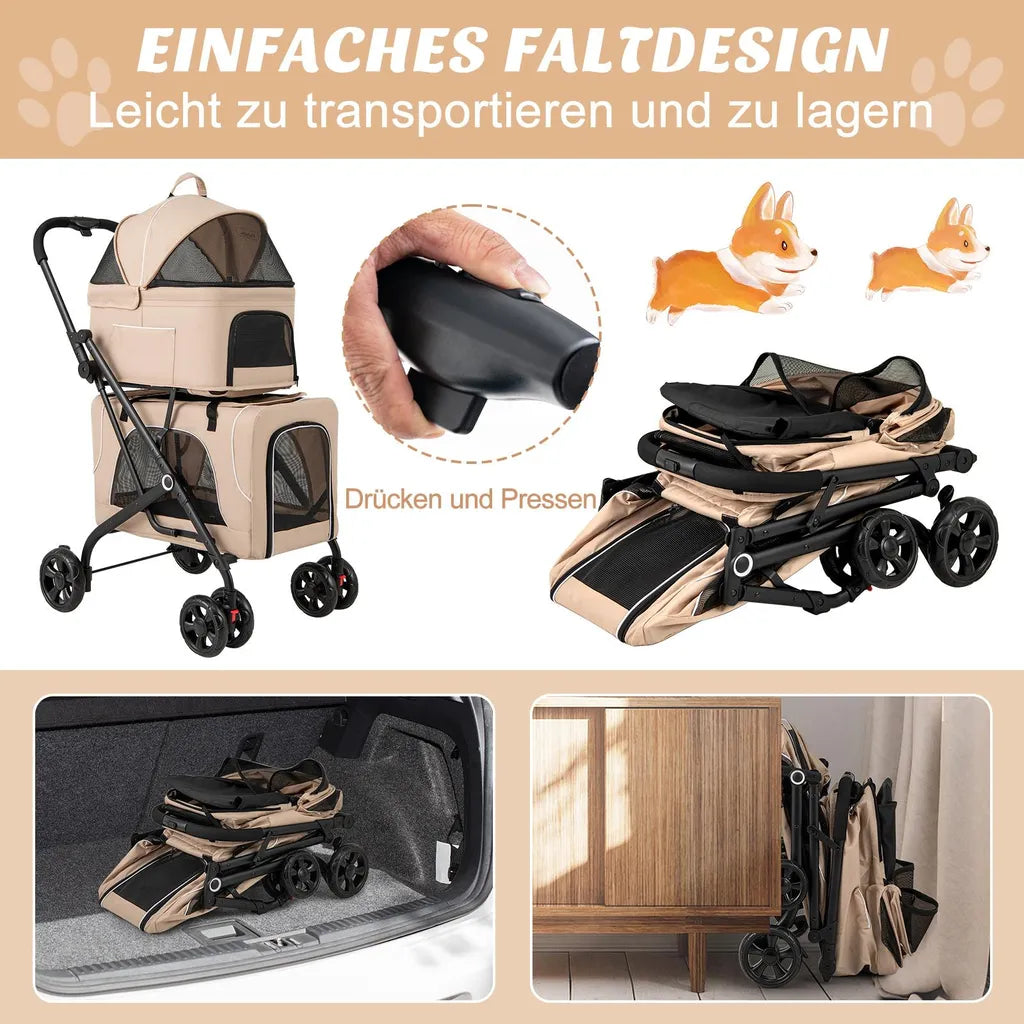 Coast 3-in-1 Hondenbuggy - Beige - Opvouwbaar - 53 x 84 x 105 cm