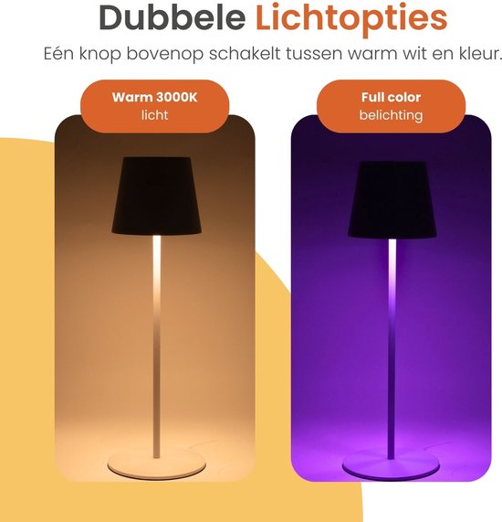 Goliving Chroma Tafellamp Oplaadbaar – Draadloos en Dimbaar – Touch Lamp – Nachtlamp Slaapkamer & Woonkamer – RGBW – 37,5 cm – Wit