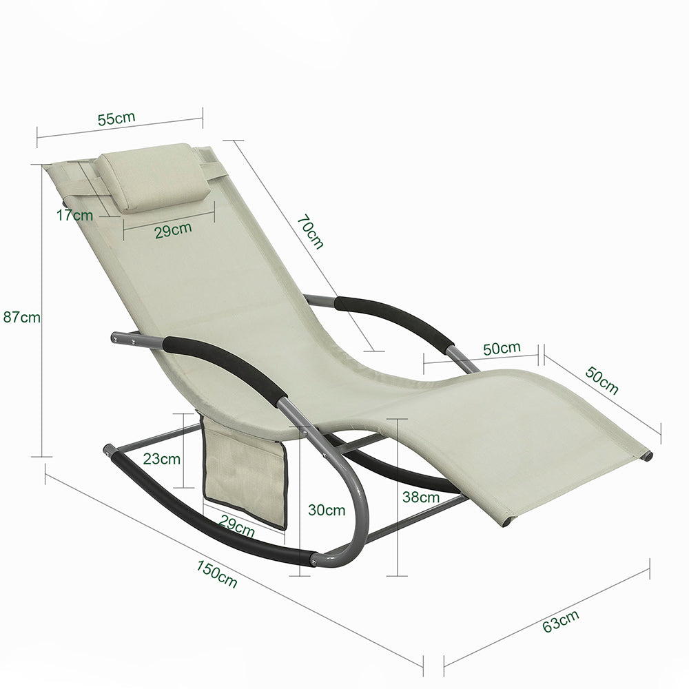 SoBuy OGS28-MI Ergonomische Ligstoel | Swingstoel | Schommelstoel | Beige | 143 x 57 x 85 cm