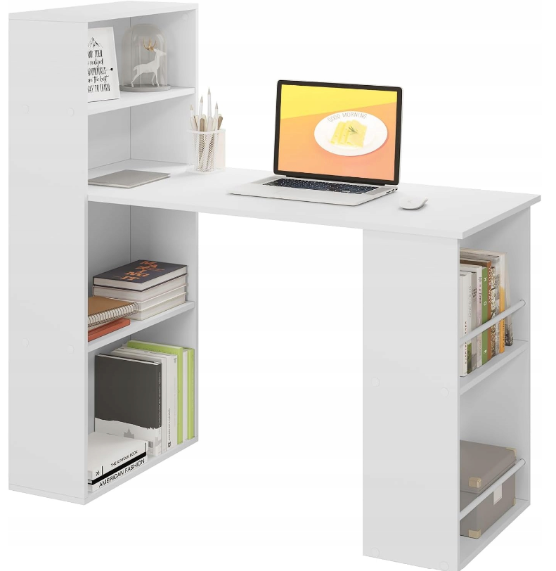 WOLTU Bureau 122 x 55 x 120 cm - Met 6 Planken - MDF - Wit