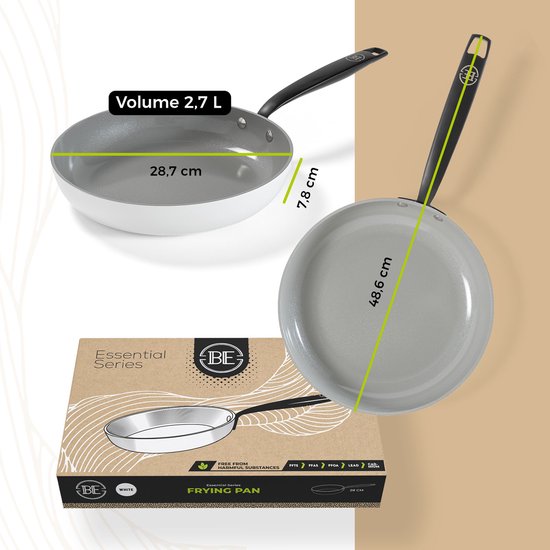 BE Living Essential Koekenpan - Ø 28 cm - Keramisch - PFAS vrij - Inductie - Wit