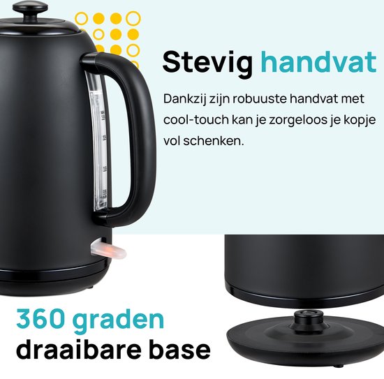 MOA Waterkoker 1,8 Liter - Elektrische Waterkoker - Met Kalkfilter en Anti-Slip - 2200W - Zwart