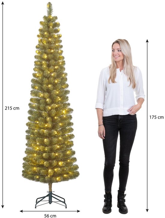 Black Box Trees Charlton Smalle Kerstboom met Timer en Dimfunctie - Kerstversiering voor Binnen tijdens de Feestdagen - Kunstboom met Scharnierconstructie - H215 x Ø56 cm - Groen