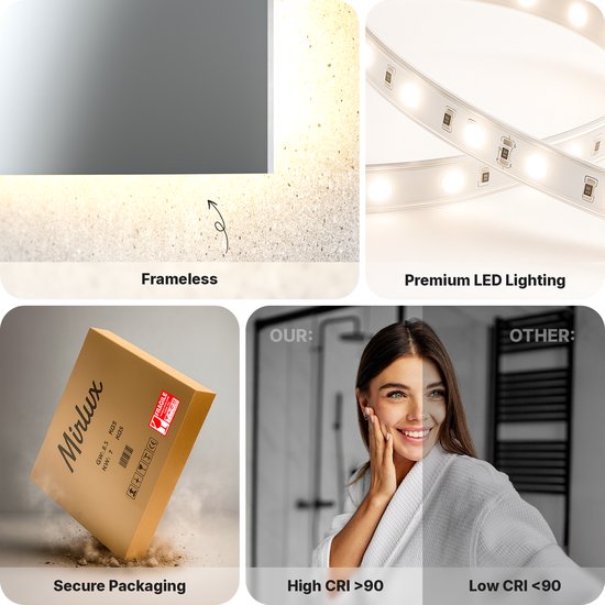 Mirlux Badkamerspiegel met LED Verlichting & Verwarming – 110x70CM
