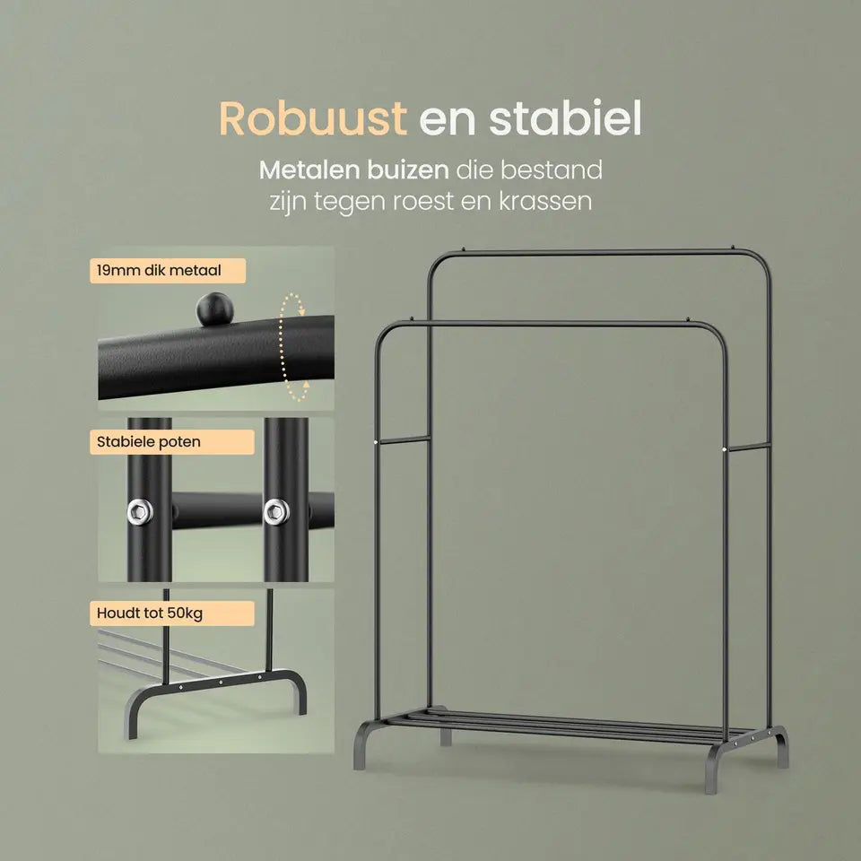 O'DADDY® Kledingrek Dubbel – Metaal – Met Schoenenrek – 110×54×150 cm – Zwart