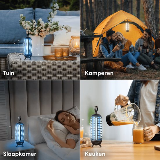 Vulpes Goods® Verjager - Muggenlamp Oplaadbaar - Elektrische Insectendoder - Vliegenlamp - Insectenlamp - UV stand & Nachtlamp - Ophangbaar - Waterdicht - Incl. opvangbak & schoonmaakborstel