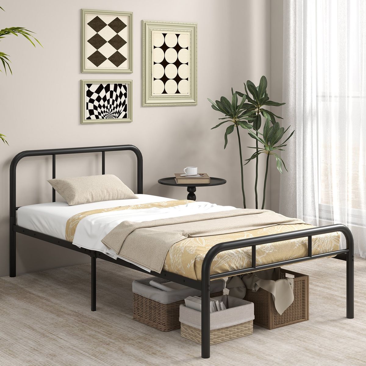Coast Eenpersoonsbed - Metalen bedframe - Hoofd- en voeteneinde - 90 x 200 cm - Zwart