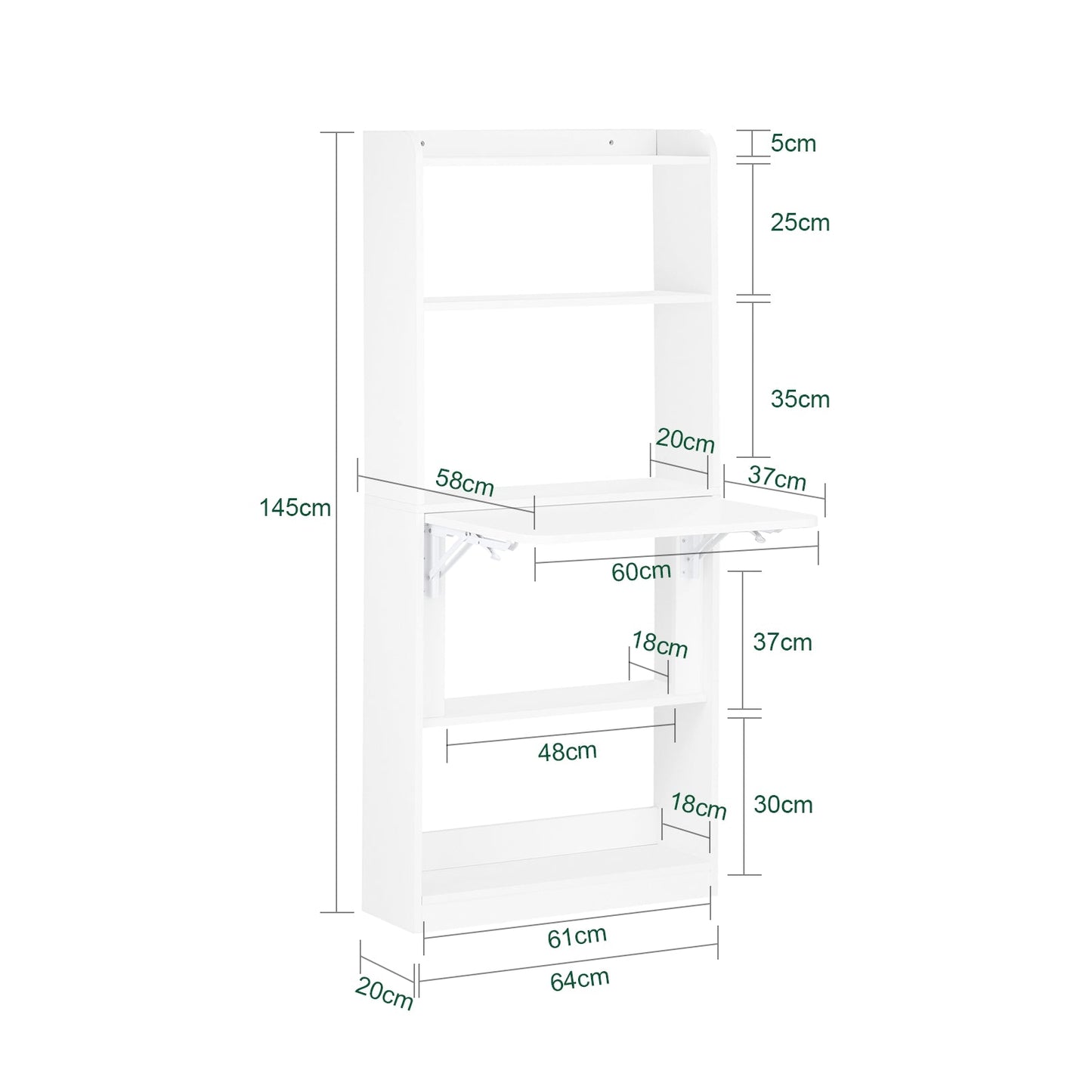 SoBuy FWT92-H-W Inklapbare Schrijftafel en Computertafel met 5 Planken - 64 x 145 x 58 cm - Wit