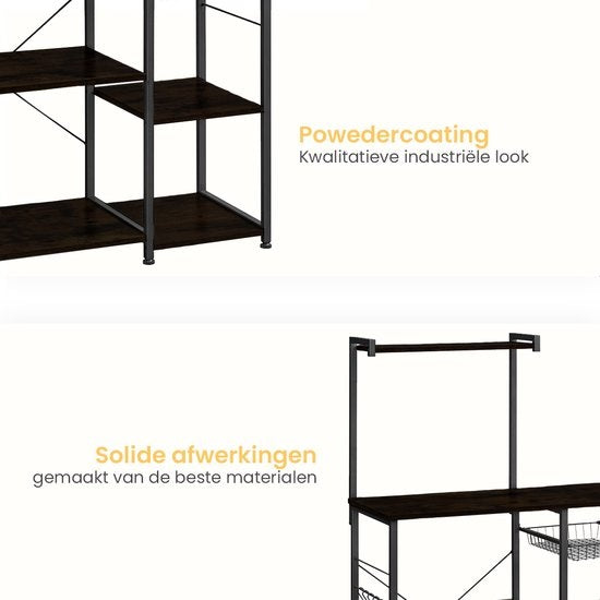 Goliving Keukenkast – Keukenrek Staand – Magnetronkast – Organizer – Metaal – Hout – 90 x 40 x 132 cm – Zwart
