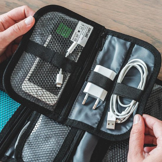Opvouwbare Kabel Organizer Tas - Set van 2 - Compacte Elektronica Reis Kabeltasje Zwart - Sunflake