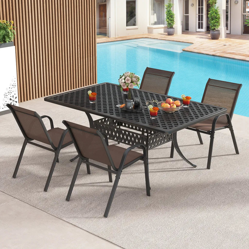 COAST Set van 4 stapelbare tuinstoelen, balkonstoelen, terrasstoelen, stapelbare stoelen met armleuningen tot 150 kg, 56 x 70 x 84 cm, bruin