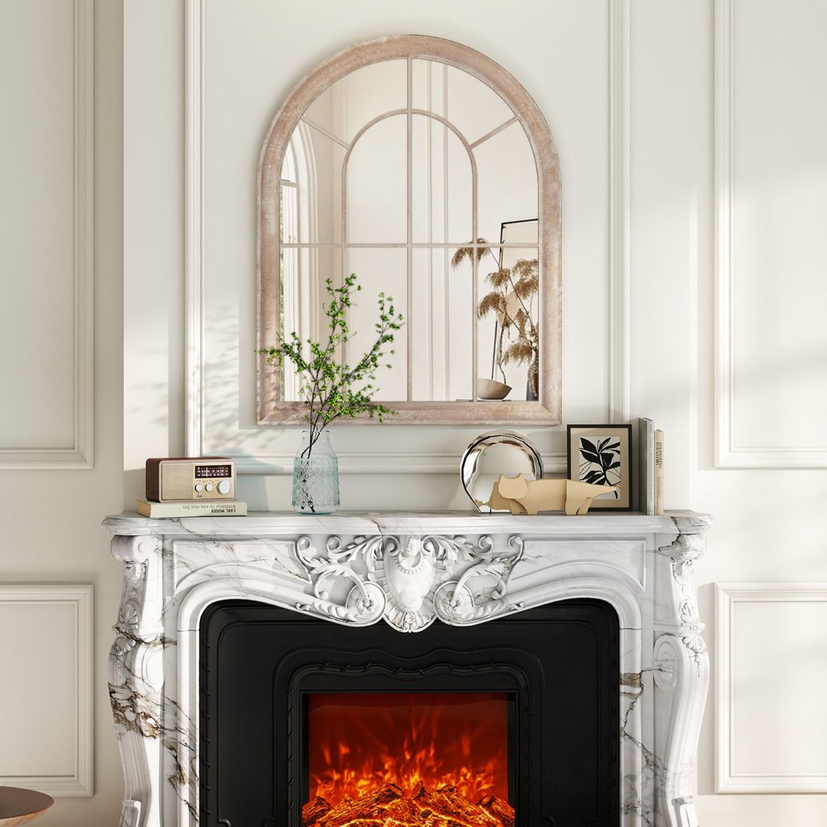 Coast Raamkozijnspiegel - gebogen wandspiegel - metalen frame - grijs - 88 x 69,5 cm