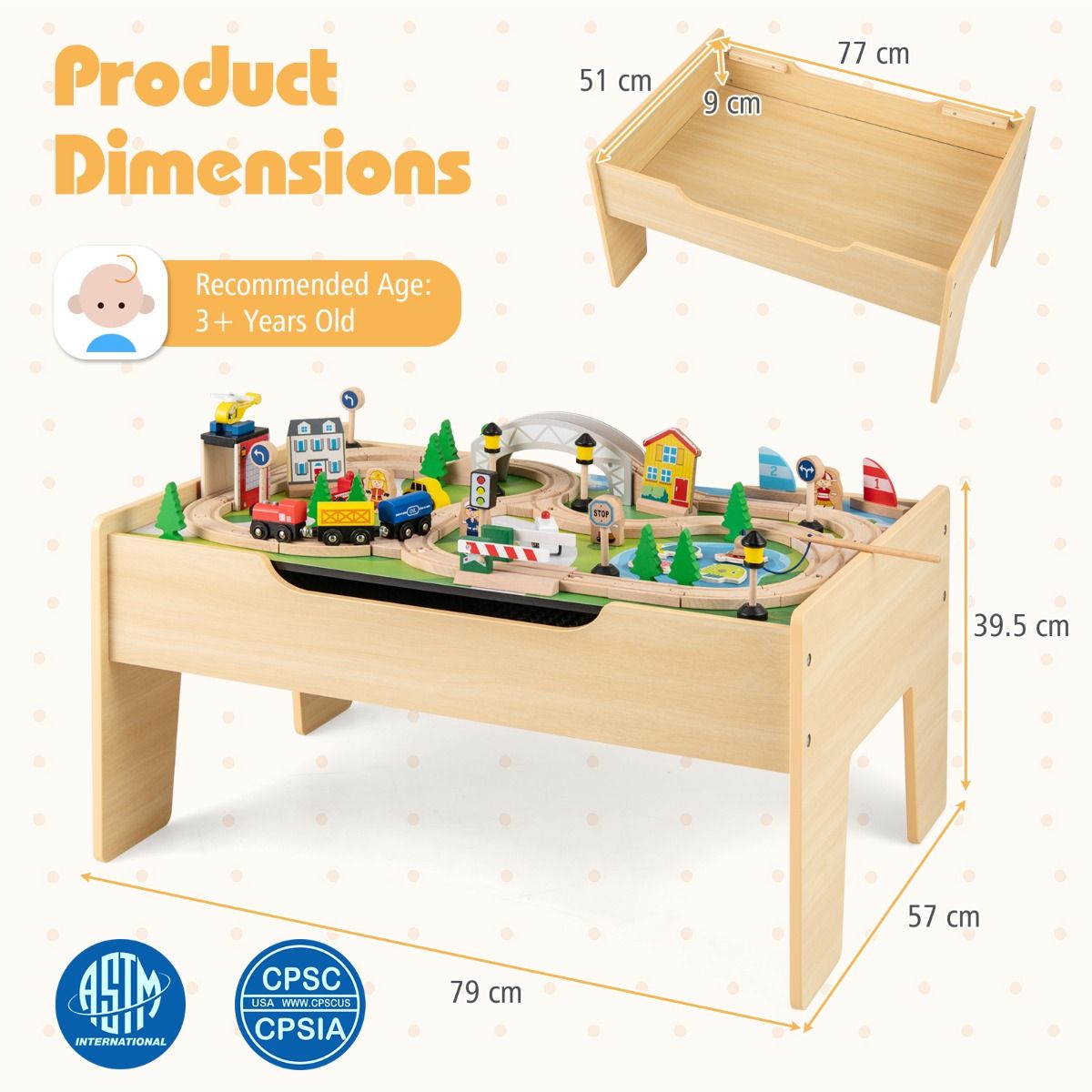 Coast Houten Treintafel voor Kinderen - 5-in-1 Activiteitentafel - 78-delig - Natuurlijk