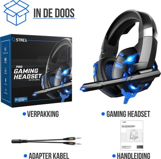 Strex Gaming Headset met Microfoon Blauw - PC + PS4 + PS5 + Xbox One + Xbox Series