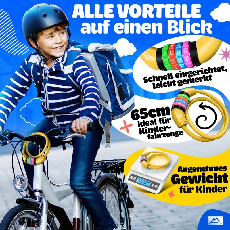 NEXTCOVER® Kinderfietsslot met 4-cijferige cijfercode - Combinatieslot kleurrijke cijfers