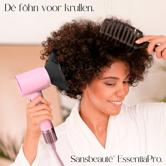 Sansbeauté® Föhn met Diffuser – Krullen – 110.000RPM - Ionische Haardroger met Borstel - 3 Standen - 3 Opzetstukken – Reisföhn - Coolshot – Haarföhn met Diffuser – Hair Dryer - 2000W - EssentiaPRO®