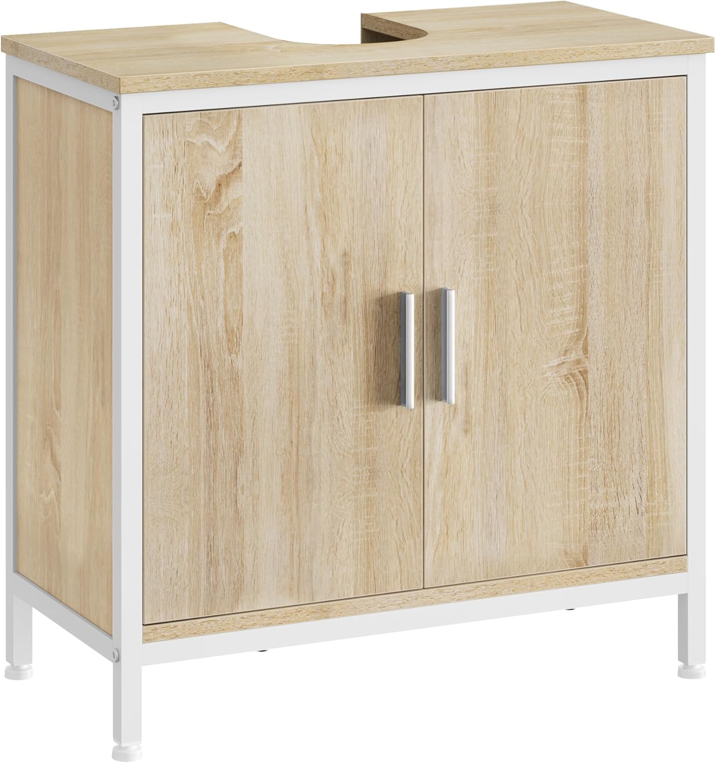 EUGAD wastafel onderkast - 60 x 60 x 30 cm - wit en licht eiken - met verstelbare tussenschot