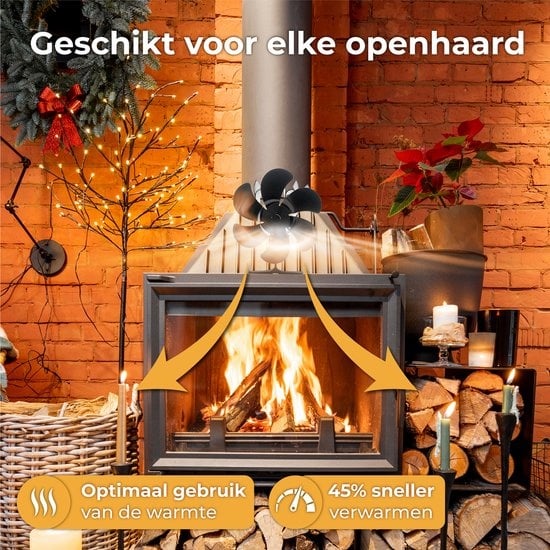 Nuvance - Kachelventilator voor Houtkachel - Inclusief Thermometer - Haardventilator - Kachel Ecofan - Warmte Ventilator - Zwart