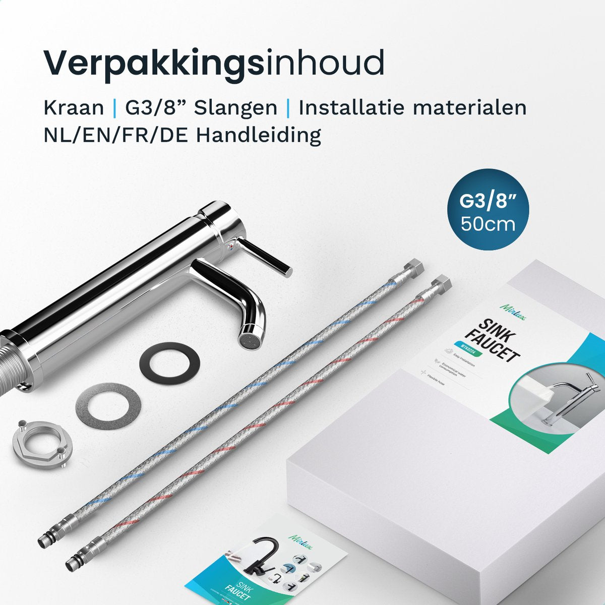 Mirlux Wastafelkraan Chrome 29,5 x 17,2 x 5 cm – Badkamer Mengkraan Koud & Warm Water – Fonteinkraan / WC Kraan