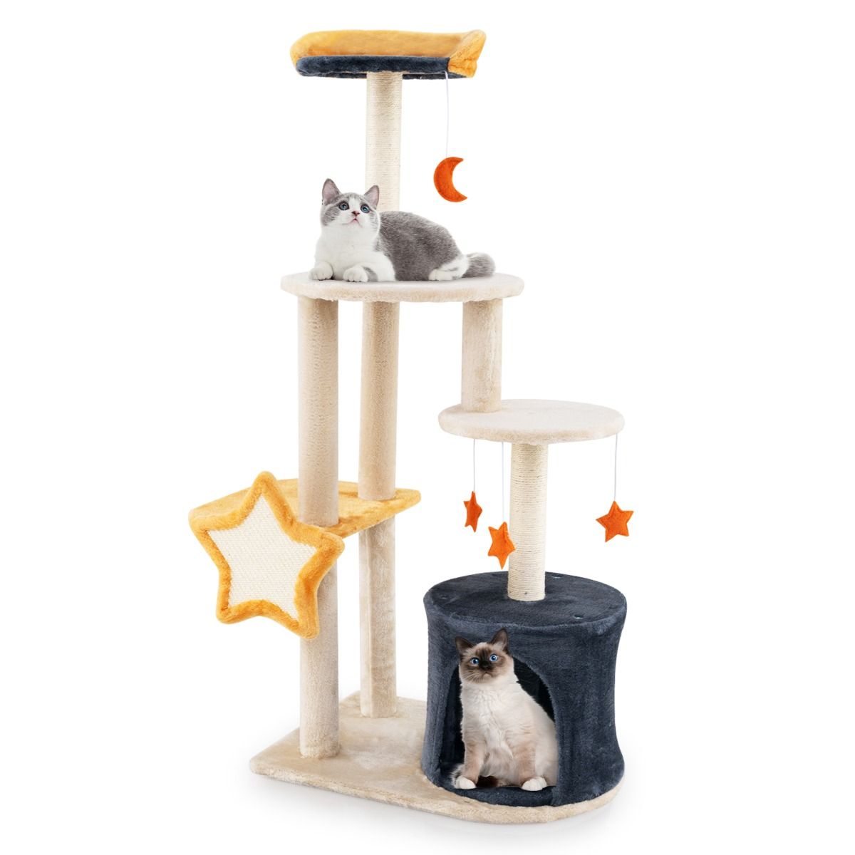 Coast Kattenboom - 128 cm - Meerdere verdiepingen - Sisal krabpalen - Beige en grijs