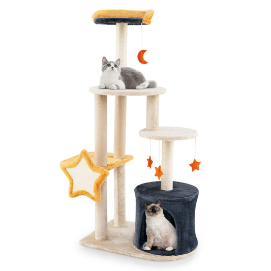 Coast Kattenboom - 128 cm - Meerdere verdiepingen - Sisal krabpalen - Beige en grijs
