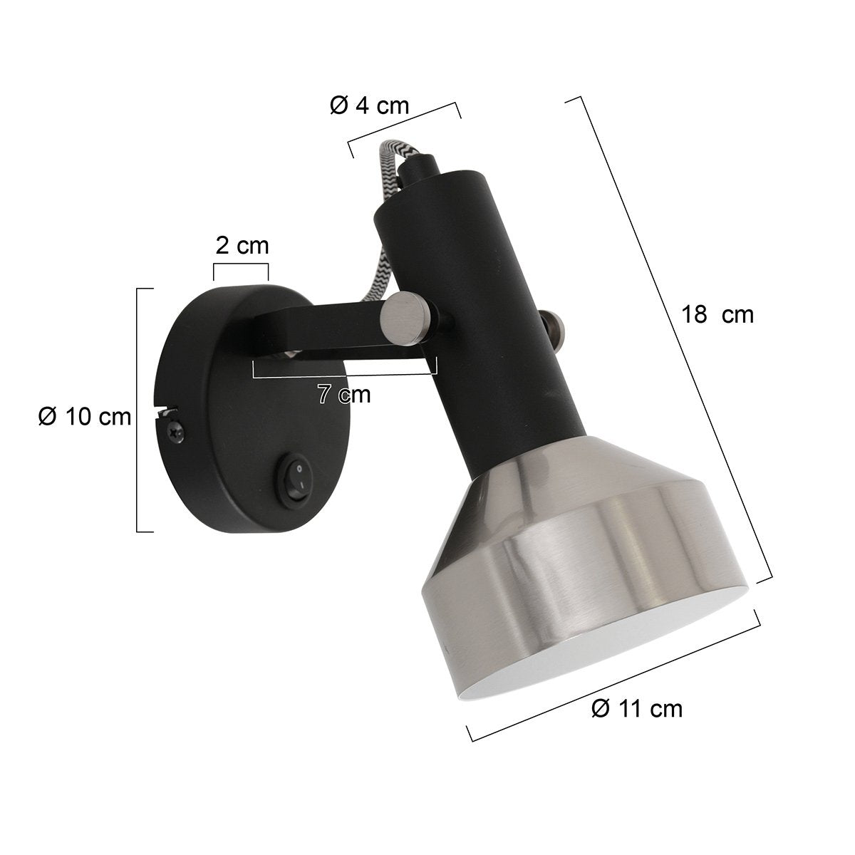 Spot Wandlamp Acier 3337ZW Zwart E27 fitting Draaibaar en Kantelbaar Metaal Mexlite