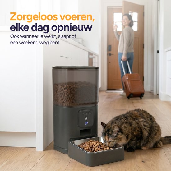 Viervoeter Feed Pro - Automatische Voerbak 6L - HD camera & Audio - Kat en Hond - Voerautomaat met App - Zwart