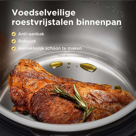 Midea Snelkookpan - Presure cooker - MY-CS6037WP - 13 programma' s - 6 L inhoud - 9 beveiligingslagen