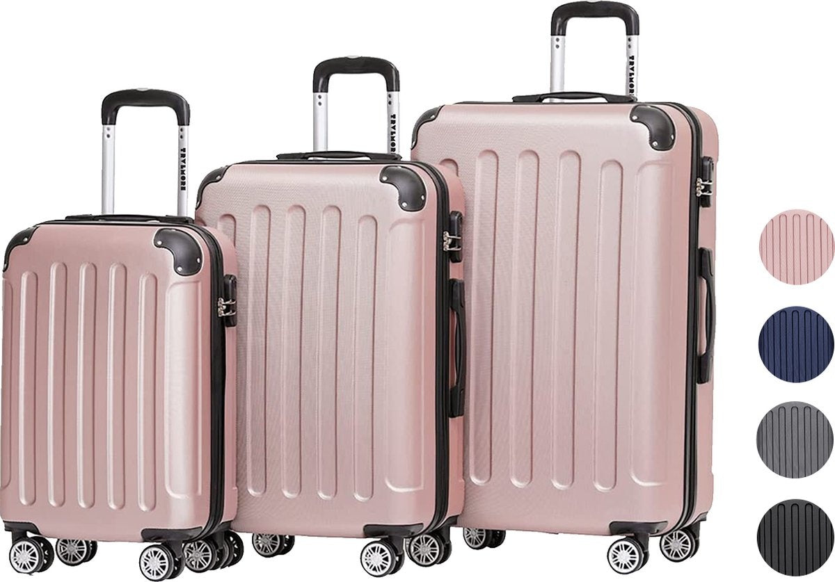 TRVLMORE Kofferset - 3 Delig - Complete Set - 38L Handbagage + 70L en 110L Ruimbagage - Roségoud