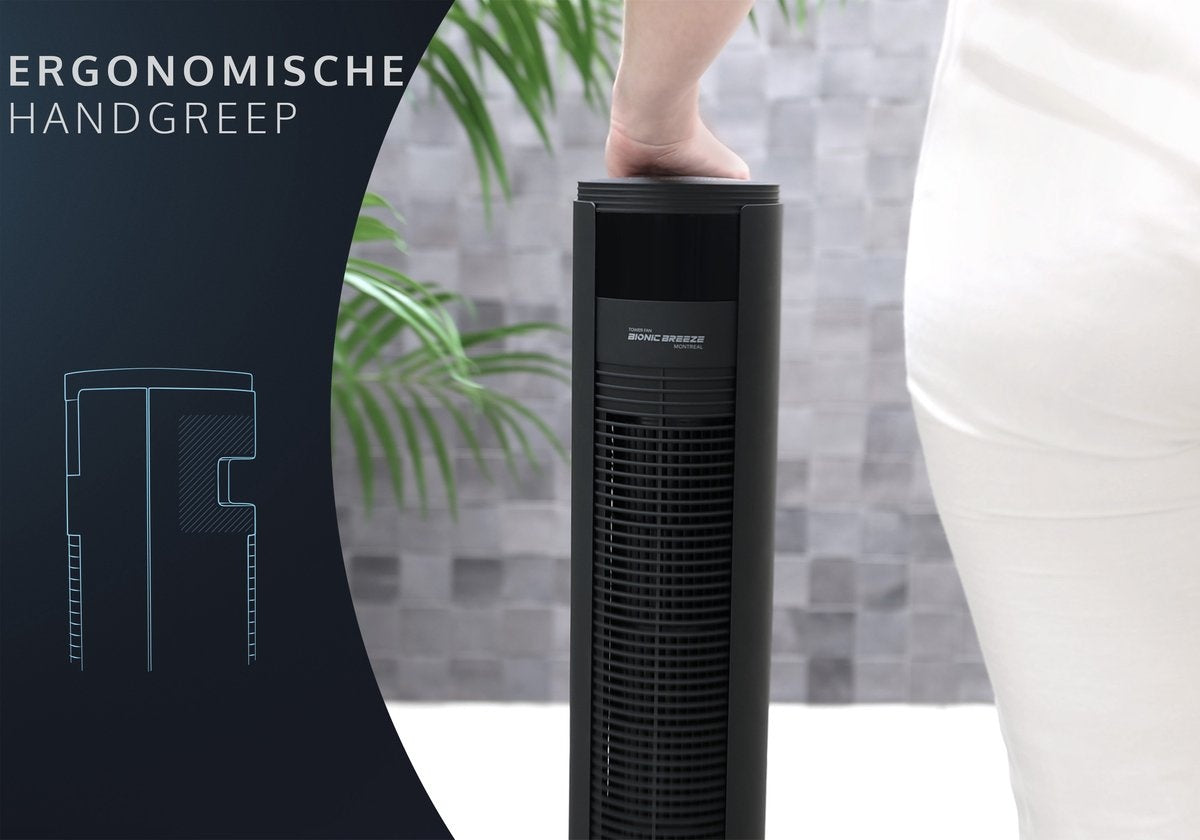 Stille Torenventilator 46dB – 6 Standen – Timer & Afstandsbediening – Mat Zwart – JAP Montreal