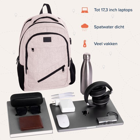 TRVLMORE Rugzak met Levenslange - Rugtas met 15,6 Inch Laptopvak - Schooltas - Spatwaterdicht - Heren en Dames - Jongens en Meisjes - 28L - Roze