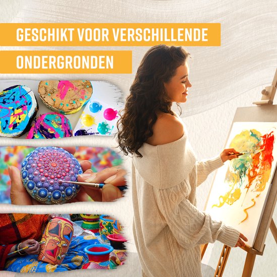 NAPI Acrylverf 24 Kleuren + 3 Penselen - Klaar voor Gebruik - Inclusief Kleurencirkel - Hobbyverf Set - Schilderen Acryl Verf - 24 Tubes