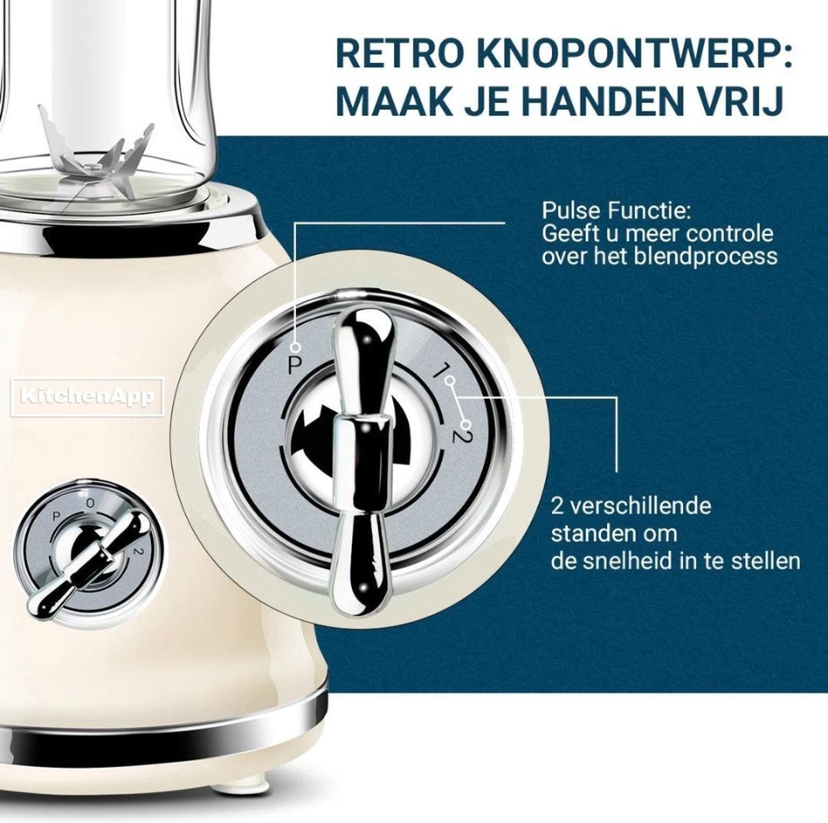 KitchenApp - Retro Blender - Inclusief twee flessen en meerdere accesoires - Beige