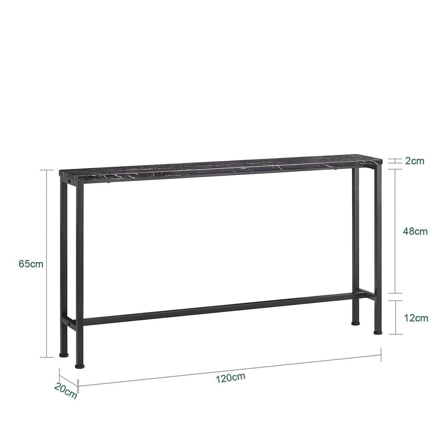 Sobuy Consoletafel FSB19 SCH Bijzettafel – 120 cm Lengte Met Marmerlook Blad En Zwart Metalen Frame En Vloerbeschermers – Voor Hal En Woonkamer – Hout En Metaal – 120 x 20 x 65 cm