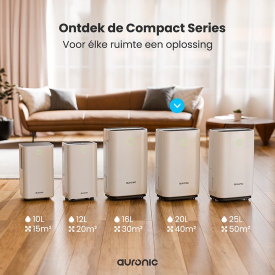 Auronic Luchtontvochtiger - Compact Serie - 20L -  40 m² - Inc. Was-droog functie - Wit
