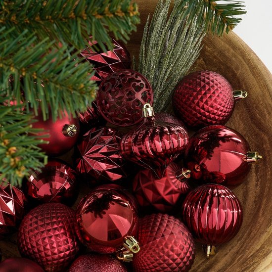 Mica Decorations Kerstballen Set - 60 Stuks - Ø7 cm - Onbreekbaar - Donkerrood