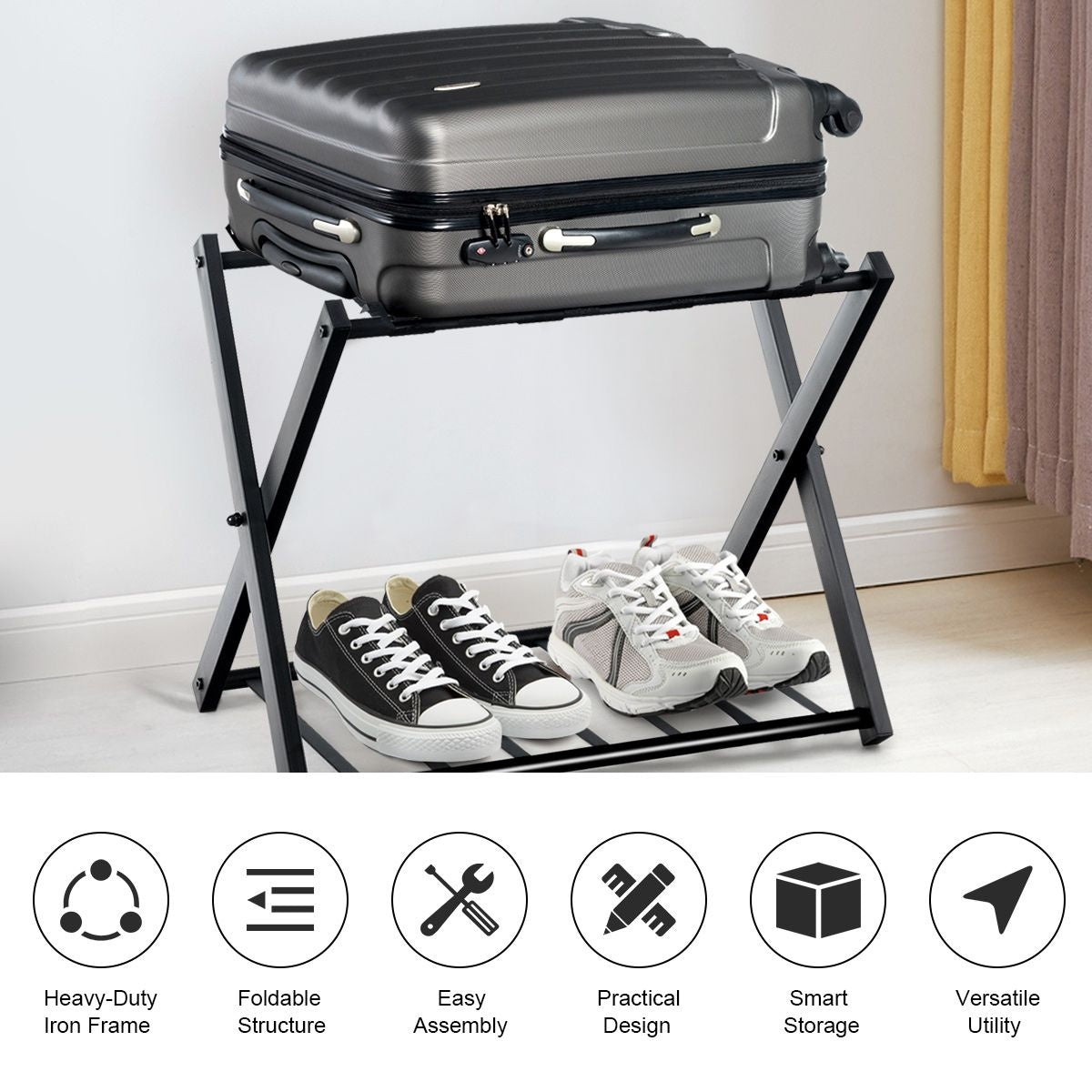 Coast Bagagerek Opvouwbaar Kofferstandaard - Zwart - 68 x 43 x 58 cm