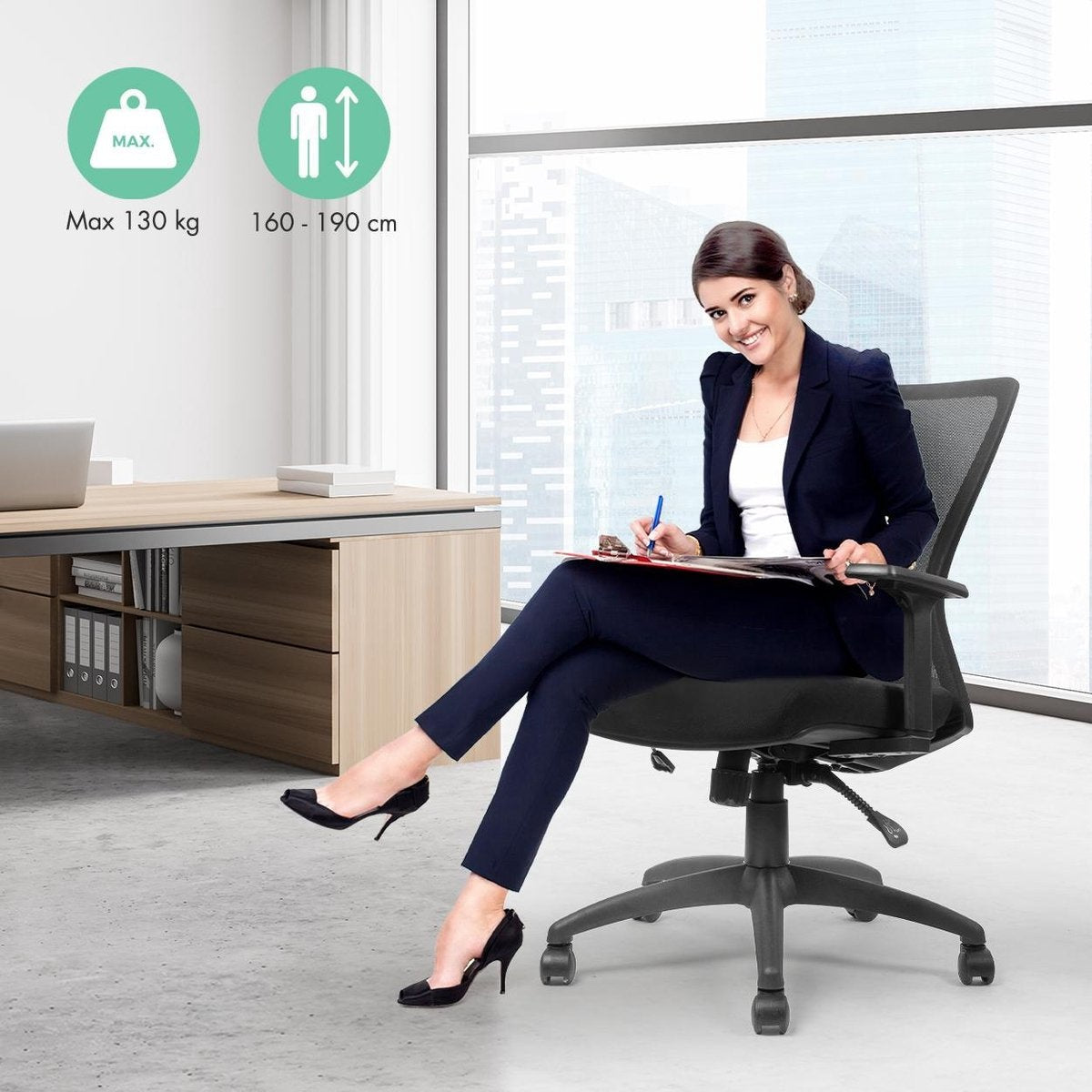 LifeGoods Ergonomische Bureaustoel - Office Chair - Verstelbaar - Volwassenen - Zwart