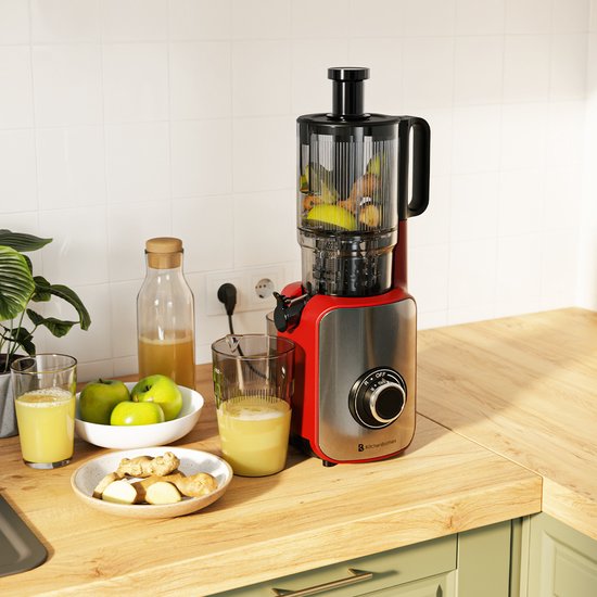 KitchenBrothers Slowjuicer - Verticaal - Juicer - Groenten en Fruitpers - 126 mm - 750 ml - Rood