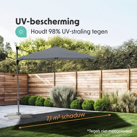 LifeGoods Parasol - Ø300 cm - 30° Kantelbaar - One-push Systeem - Waterdicht - met Hoes - Antraciet