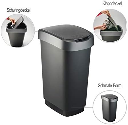 Rotho Twist Prullenbak met Deksel, 50 Liter, Zwart/Zilver, BPA-vrij