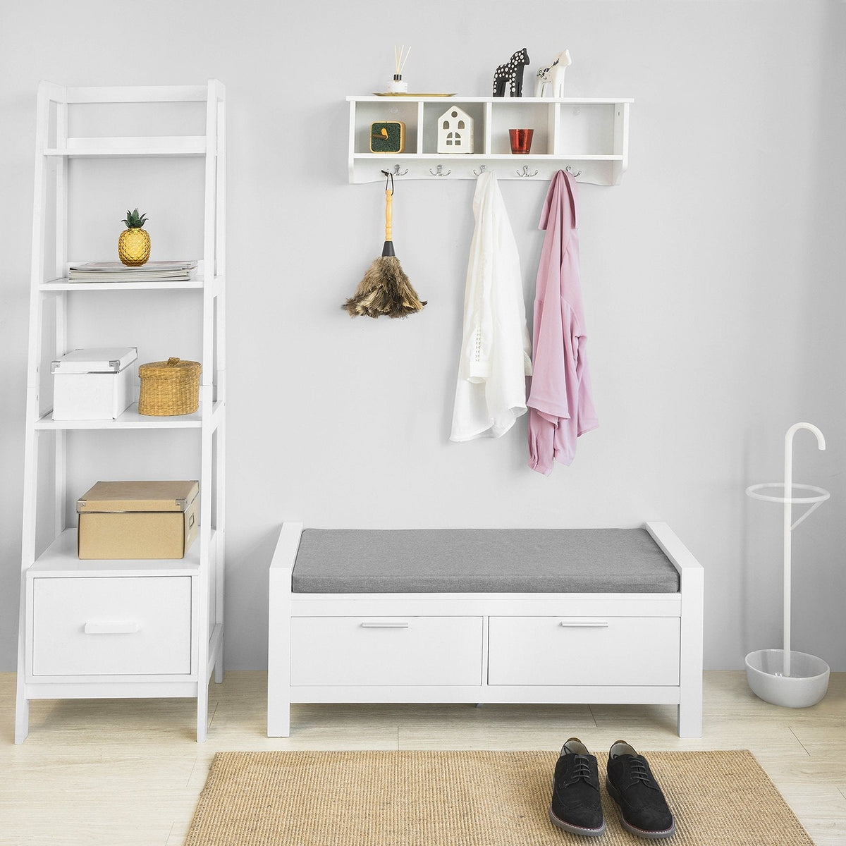 SoBuy FSR74-W Schoenenbank Met Opbergruimte -  Met Zitkussen 2 Lades Bedbank - 100x40x40cm - Wit