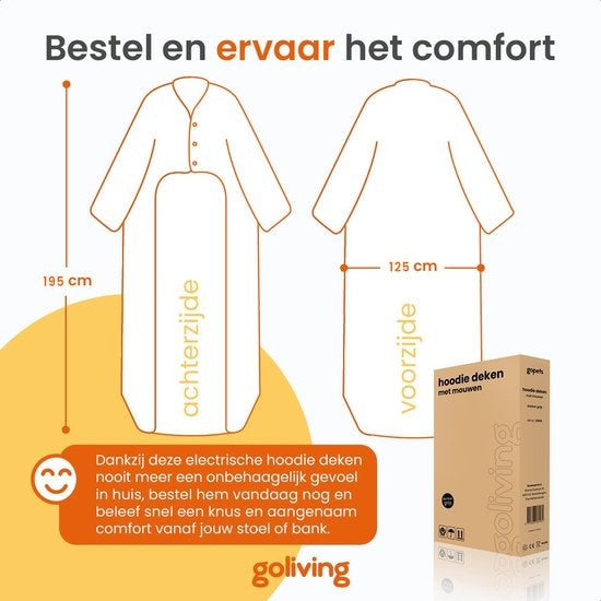 Goliving Elektrische deken met Mouwen - Fleece plaid - Knuffeldeken groot - Wasbare elektrische deken met 9 standen en timer - 195x125cm - Grijs