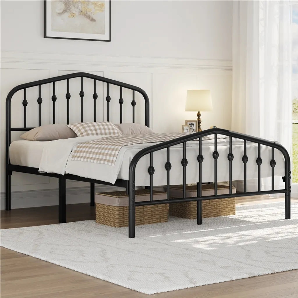 Yaheetech Metalen Bedframe - 140x200 cm - Vintage - Met Hoofdbord - Zwart - Industrieel Design
