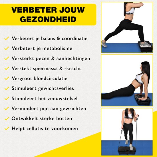 Zoluko Fitness Trilplaat met Bluetooth Functie - Incl. E-book, Weerstandsbanden en Afstandsbediening - LED Display - USB Poort - Antislip Rubber - 5 Trainingsprogramma's - 99 Snelheid Niveaus - Powerplate - Trilplaat Fitness - Zwart
