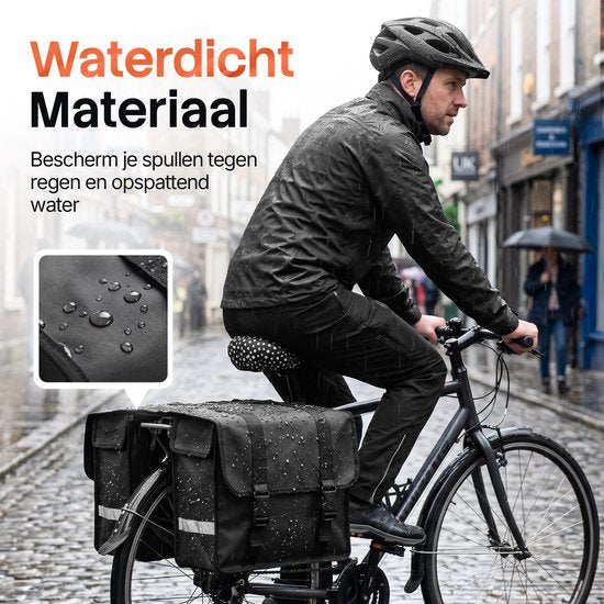 Brixy Dubbele Fietstas - Waterdichte Fietstassen - 45L - Met Reflectoren - Elektrische Fiets - Zwart